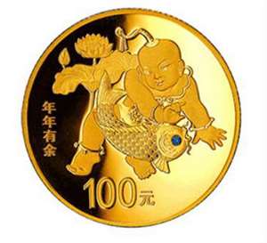 2016年吉祥文化纪念币（圆形999金质 8克）年年有余 原盒带证书