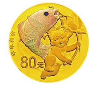 2017年吉祥文化纪念币（圆形999金质 5克）年年有余 原盒带证书