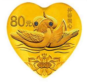 2017年吉祥文化纪念币（心形999金质 5克）并蒂同心 原盒带证书